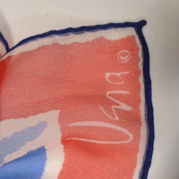 Vintage Vera Neumann Mod Scarf Sheer Red White Blue Long Rectangle Signed - Picture 3 of 5